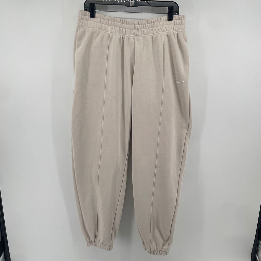 Nike Phoenix Fleece Joggers Womens Large Beige Pintuck High Waisted Sweatpants